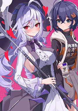 Anime Girls with Hearts Background