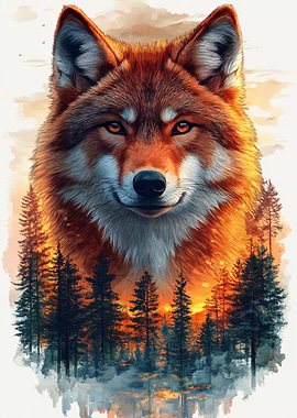 Wolf and Forest Digital Art