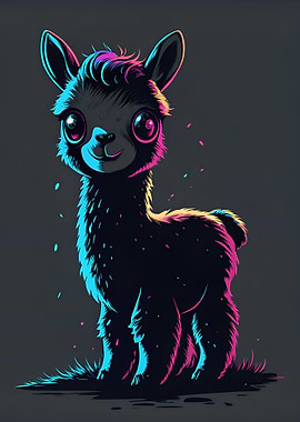 Neon Baby Llama Illustration