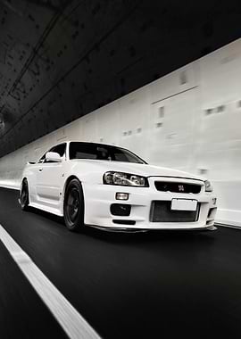 White Nissan Skyline R34