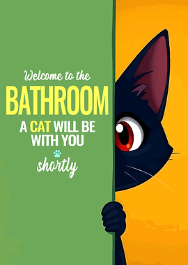Bathroom Cat Cartoon Illustration