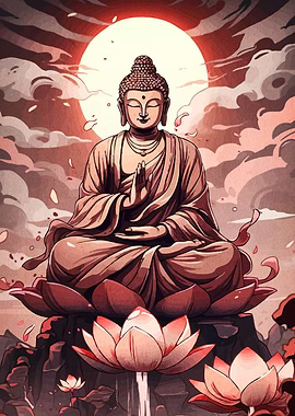 Buddha on Lotus Flower Illustration
