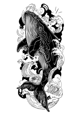 Whale in Waves Black and White