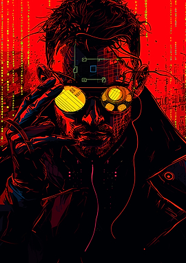 Cyberpunk Hacker Portrait with Binary Code