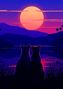 Cats under the moonlight