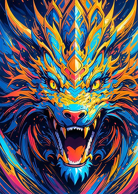 Colorful Dragon Head Illustration