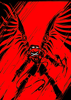 Red and Black Winged Figure