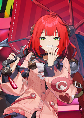 Zenless Girl with Red Hair Smiling