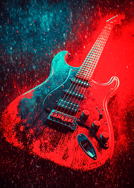 Electric Guitar with red neon