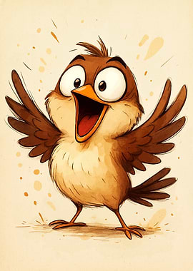 Excited Cartoon Bird Illustration