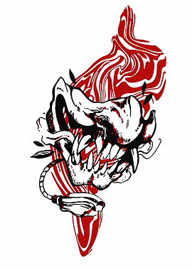 Wolf Skull with Red Swirls