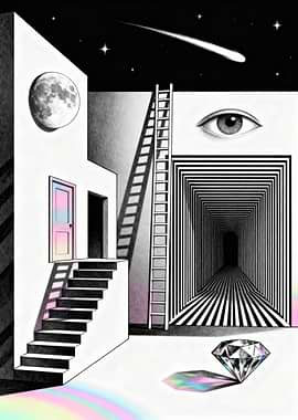 Surreal Dreamscape with Diamond and Eye