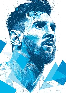 Lionel Messi Blue Portrait Geometric