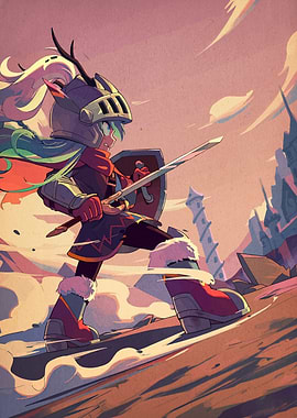 Cartoon Knight with Sword and Shield