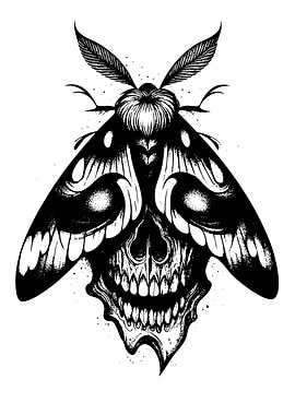 Moth Skull Black and White Art
