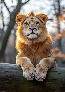 Young Lion Portrait on a Log
