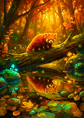 Red Panda in Autumn Forest