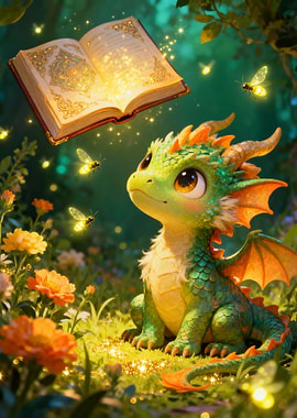 Cute Dragon with Magic Book