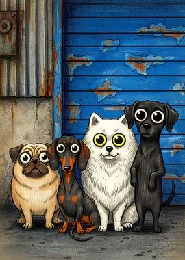 Cartoon Dogs Posing Against a Wall