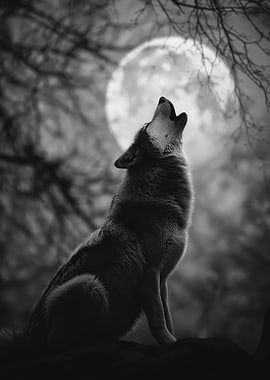 Wolf Howling at the Moon