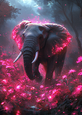 Elephant in a field of flowers
