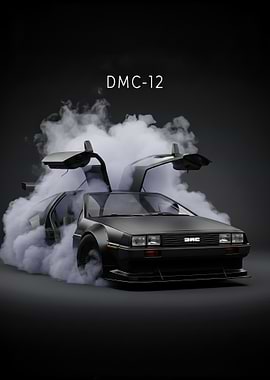 Black DMC-12 car with Smoke