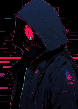 Hooded Figure with Gas Mask