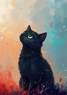 Black Cat with Green Eyes