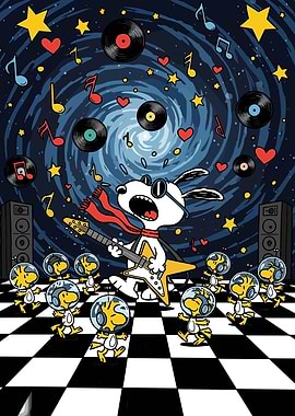 Snoopy Rocking Out with Woodstock Astronauts