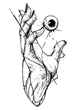 Hand Holding Eye Black and White