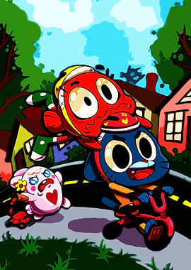 Gumball, Darwin, and Carrie on the street