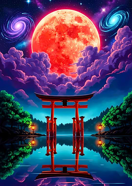 Torii Gate Under a Red Moon