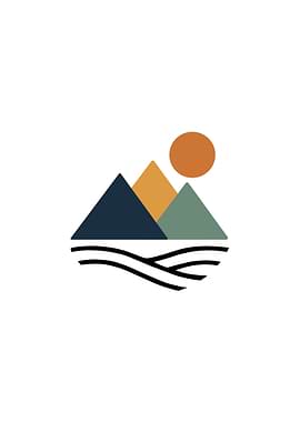 Minimalist Mountain Landscape with Sun