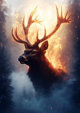 Fiery Deer in Forest
