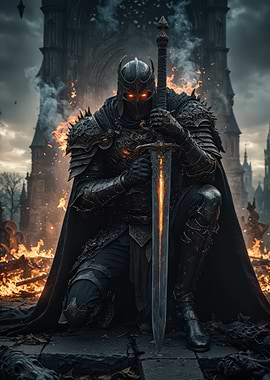 Dark Knight with Flaming Sword