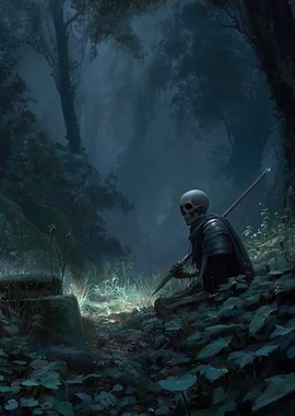 Skeleton Warrior in Misty Forest