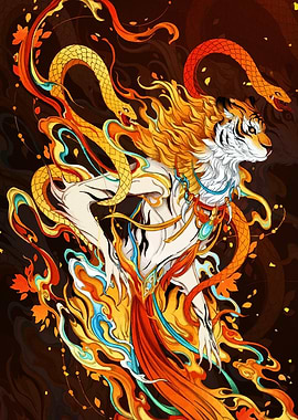 Tiger and Snakes Digital Art