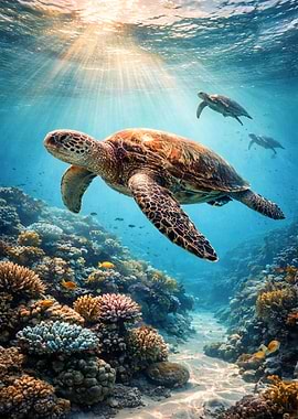 Sea Turtles in Coral Reef