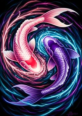 Yin Yang Koi Fish Digital Art
