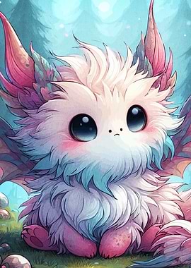 Cute Fluffy Dragon Creature in Forest