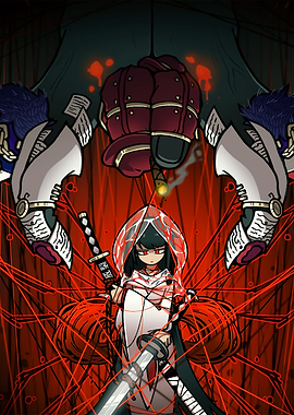 Anime Girl with Swords and Red Strings