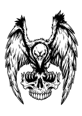 Eagle perched on skull illustration
