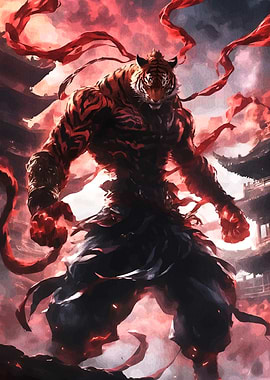 Tiger Warrior in Red Hues