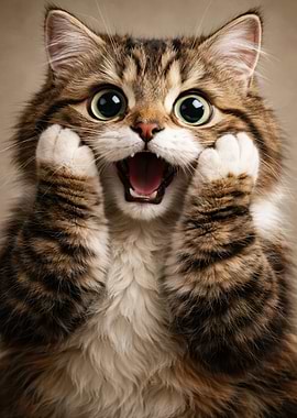 Surprised Fluffy Tabby Cat Portrait