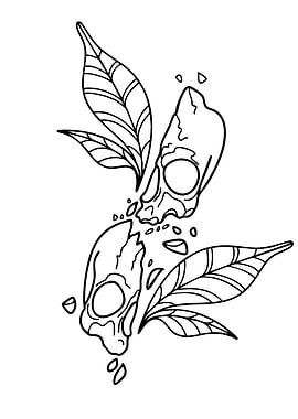 Broken Skulls and Leaves Illustration