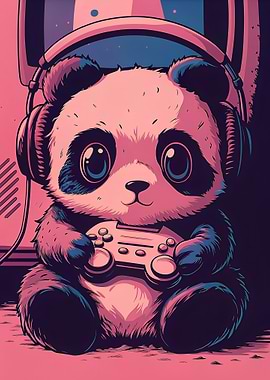 Gamer Panda with Headphones and Controller