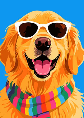 Cool Golden Retriever with Sunglasses