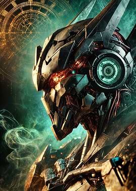 Futuristic War Robot Portrait: Sci-Fi Cybernetic Mech Warrior with Glowing Eye