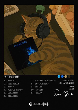 Cat listening to Psychodrama album art