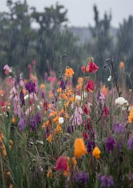 Flower Field in the Rain
